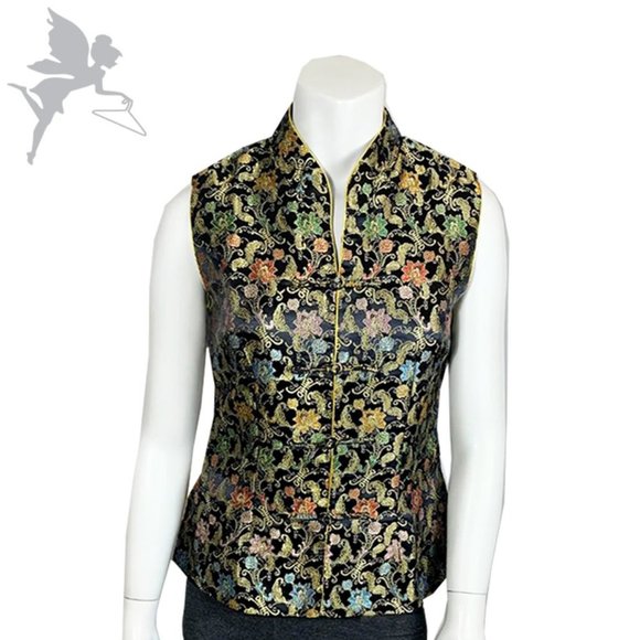VINTAGE Cassure embroidered asian chinoiserie vest - Picture 1 of 8